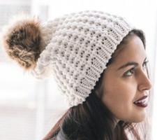 NEW IVORY Textured Knit Beanie Faux Fur Pom Pom Womens Cute Cozy Girls Boutique