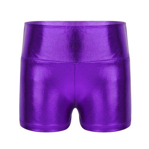 US Girls Shiny Metallic High Waist Dance Shorts Ballet Gymnastic Active Workout - Picture 15 of 21