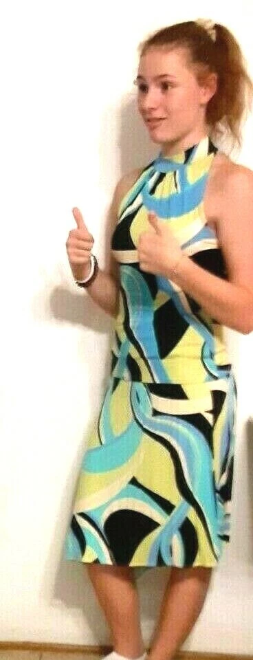 Kay Celine Gonna Multicolore Orlo Asimmetrico e Blusa Senza Maniche Taglia M