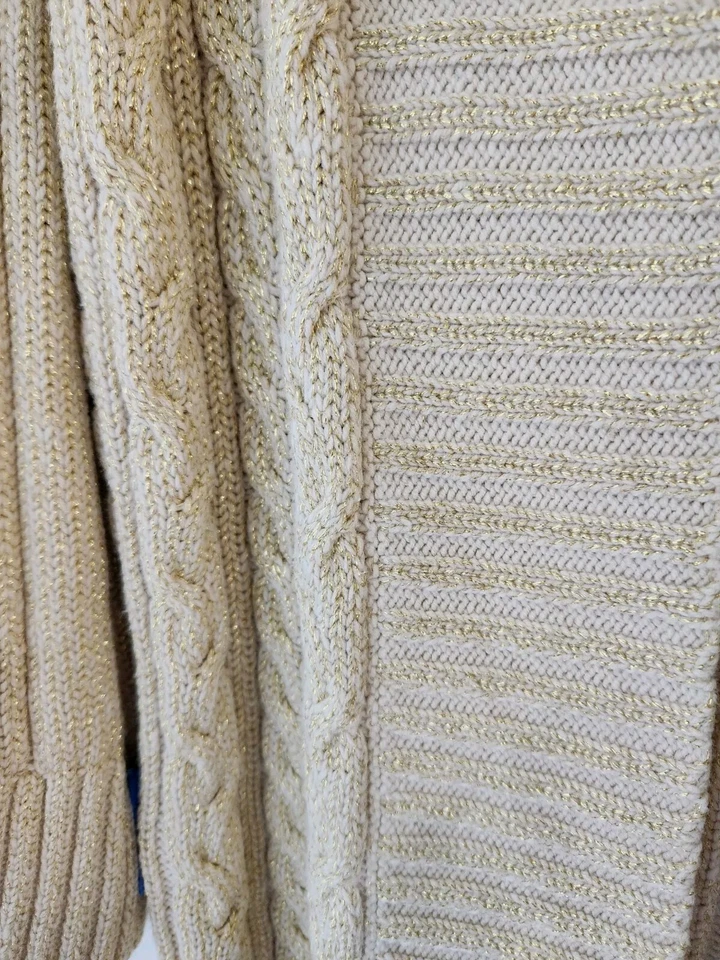 Charter Club Cárdigan Abierto Suéter Dorado Tostado XL Tejido con Cable Chal Cuello Vacaciones Foto 4 de 4