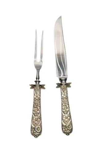 Vintage Repousse Sterling Handle Cheese Knife And Fork Set International