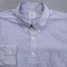 Brooks Brother Dress Shirt 17.5 33 Regular Fit Non Iron Supima Blue White Oxford