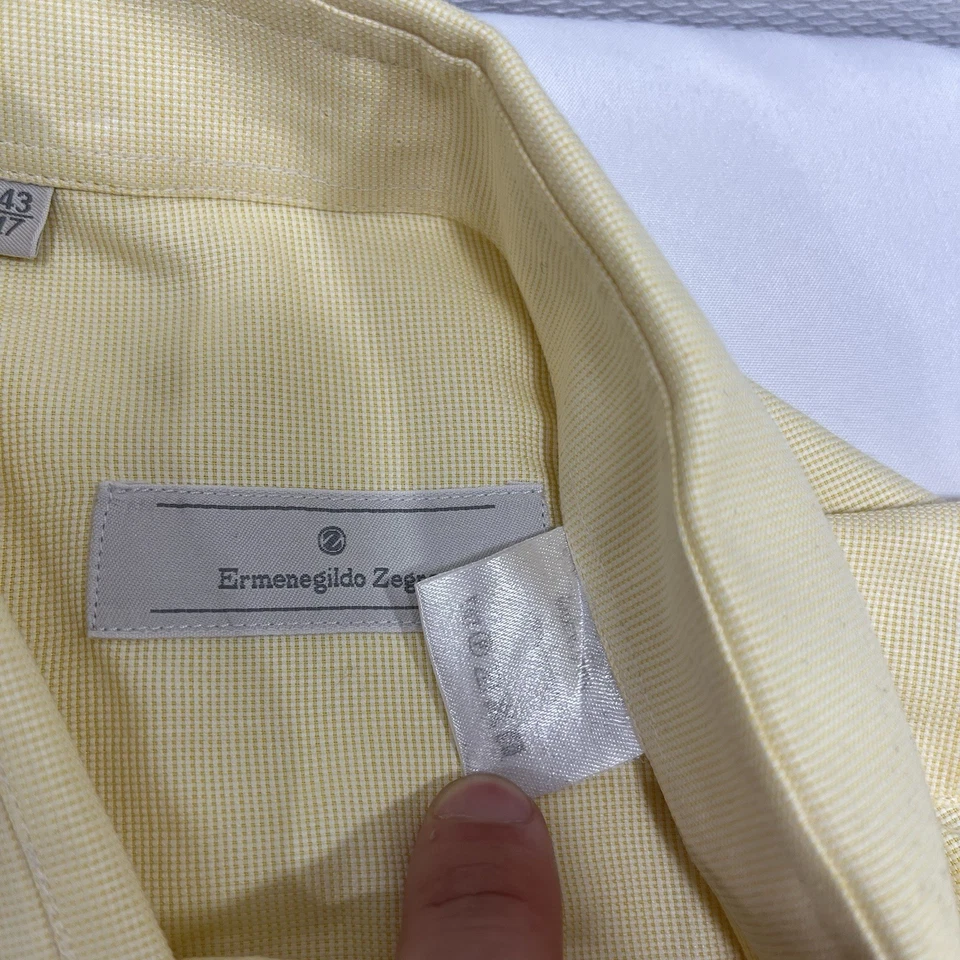 Camisa Ermenegildo Zegna Para Hombre Amarilla 43/17 Abotonada 2x2 Vestido Algodón Superfino Foto 4 de 4