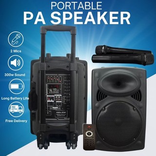 Portable PA Speaker System 15" with Bluetooth 500W 2 Wireless Mics Outdoor XD