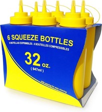 533739 Plastic Squeeze Bottles with caps, Wide Mouth, 32 oz, Yellow, Pack of 6
