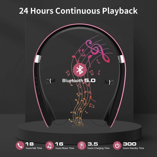 Foldable Bluetooth Headphones, Wireless Neckband Headset with Retractable Ear... - Foto 3 di 7