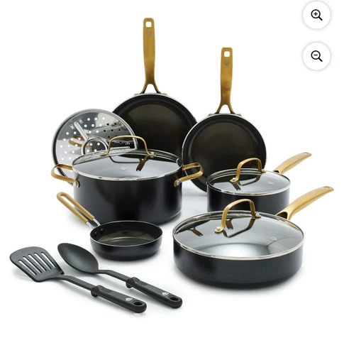 NEW Blue Diamond Gold Edition Ceramic Nonstick 12 Piece Cookware Set, Pots Pans