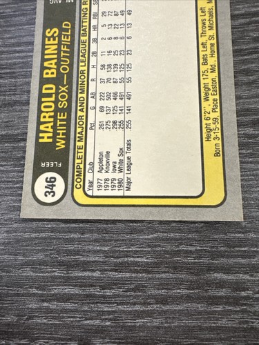 (2) 1981 Fleer Harold Baines Rookie Chicago White Sox #346 - Picture 10 of 10