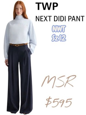 TWP Next Didi High-Rise Wide-Leg Pleat Front Trousers Midnight Navy NWT $545