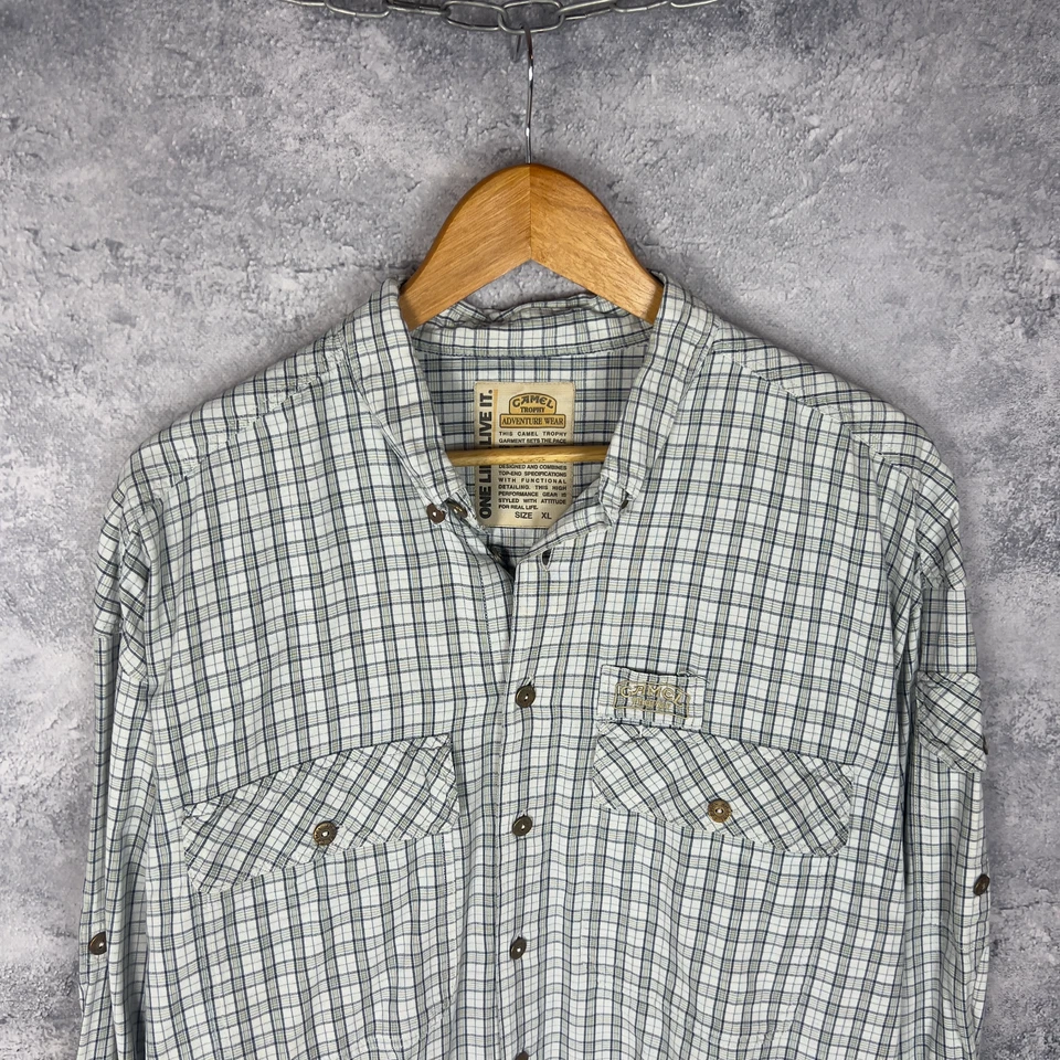 Men’s Camel Trophy Shirt XL Cotton Checkered Vintage Outdoor Safari Style - Image 2 of 4