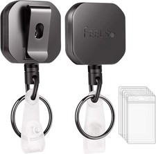 2 Pack Heavy Duty Retractable Badge Reel with ID Holders Steel Wire Cord Clip