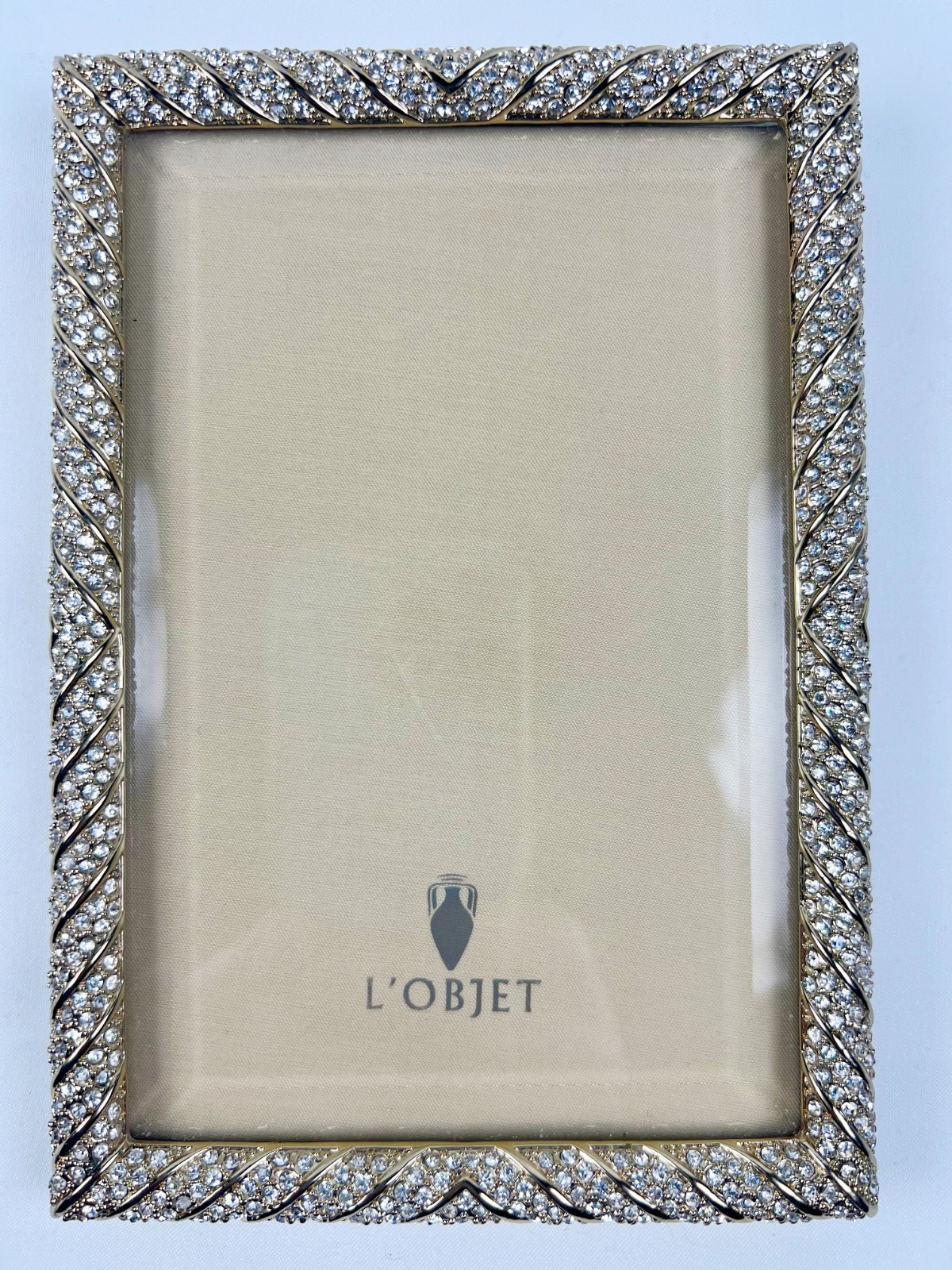 L'Objet pave Swarovski crystal 24k gold plated 4x6 picture photo frame ornate