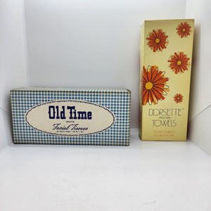 Vtg Unopened Old Time White Facial Tissues Box & 1970 Dorsette Personal Towels
