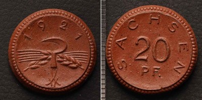 *Germany Sachsen Porcelain Notgeld 20 Pfennig 1921 German Coin[E14930]8f4
