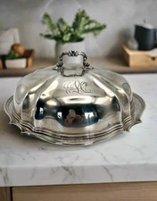 Vintage Reed & Barton Silverplate Dome Serving Dish w/ Tray Monogrammed