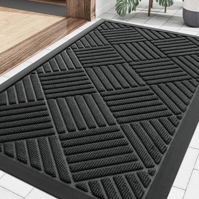 Smiry Front Door Mat Outside Entrance, Heavy Duty Outdoor 29.5'' X 17'', Black