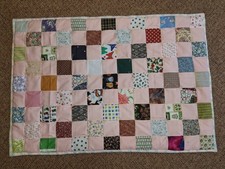 36" X 51" Homemade machine-pieced hand-knotted crib comforter (baby quilt) #25*