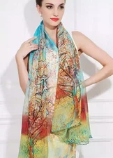 100% Silk Scarf Women neckerchief Shawl Wrap large floral yellow blue red MY145
