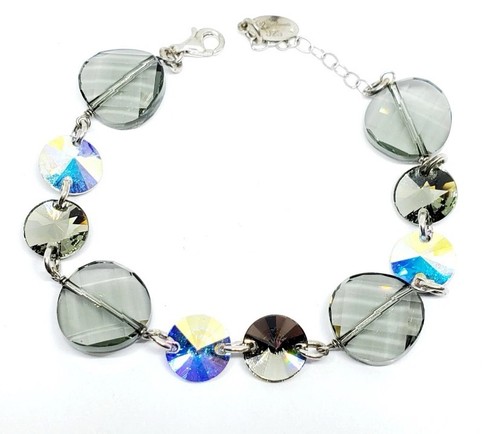 Beautiful Dyadema 925 Sterling Silver AB Crystal Bead Bracelet 6.5"-7.5" (58) - Picture 2 of 6