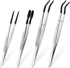 4 Pcs Tweezers with Rubber Tips Set - PVC Coated Precision Tweezers for Crafting