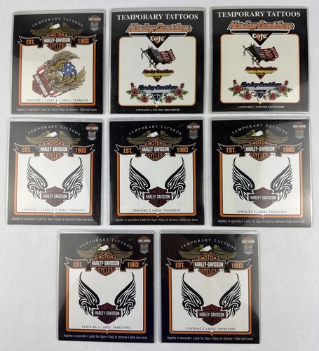 Vintage Harley Davidson Motorcycles Temporary Tattoo Lot Of 8 Roses Eagle NOS