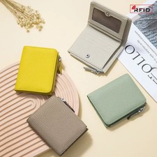 Genuine Leather RFID Short Wallets Card Holder Bag Portable Cowhide Small Zipper