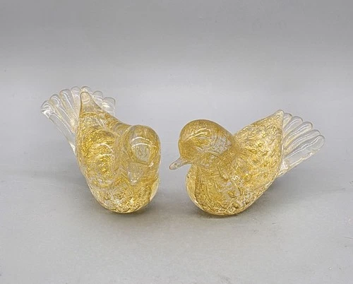 Vintage Murano Art Glass Cenedese Gold Love Birds Doves 4"