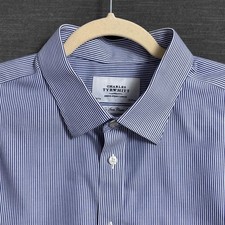 Charles Tyrwhitt Shirt 18/37 Non Iron Classic Fit Blue Striped Business Casual