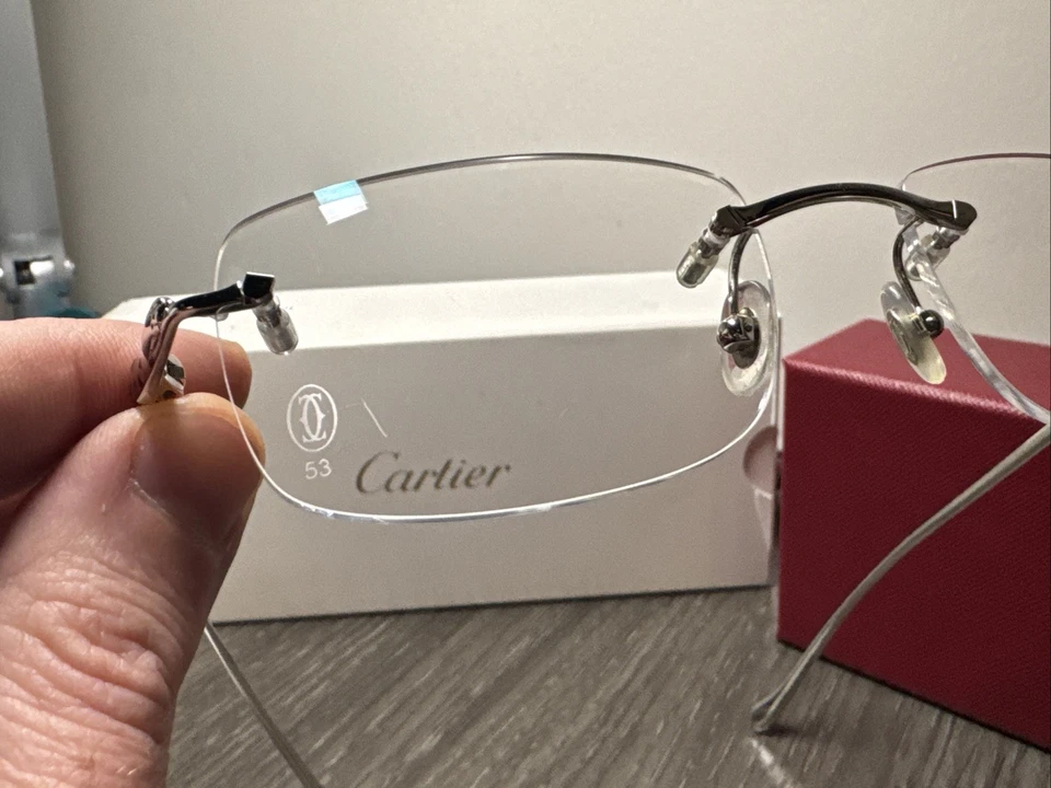 Gafas Cartier Panther sin marco CT0063O 001 lentes transparentes de metal plateado Foto 3 de 4