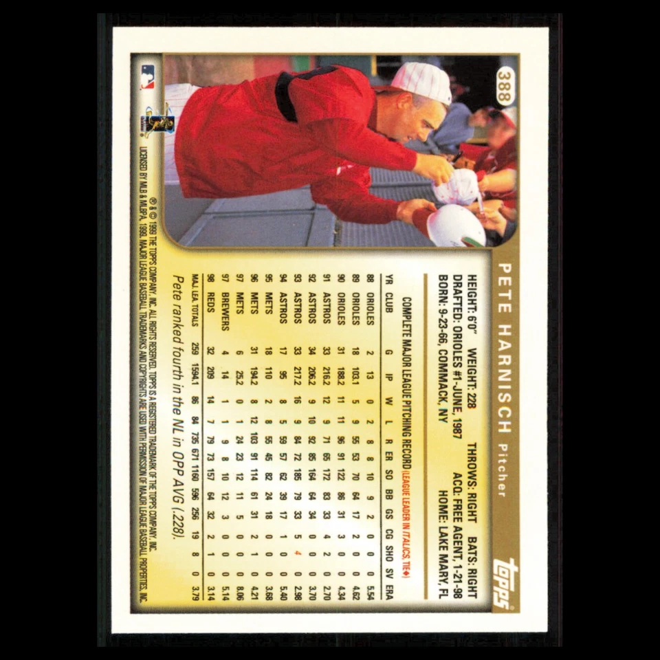 Pete Harnisch #388 1999 Topps Cincinnati Reds Baseball Card MLB NM - Image 2 of 3