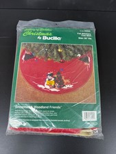 Bucilla Felt Appliqu  Tree Skirt UNOPENED NEW Green Snowman Woodland Friends 35"