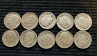 Lot of 10, 90% Silver, Roosevelt Dimes -  1964 and earlier.