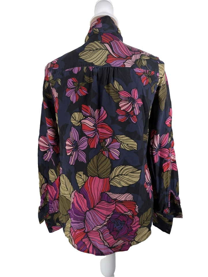 Trina Turk Demming шелк цветочный блузка верхний шеи галстук черный многоцветный отпуск - Изображение 3 из 4