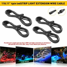 4PCS 10ft Wire Cable Extension For Cord RGB LED Rock Light / Halo Chasing Pods