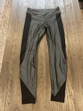 Womens Koral Shiny Black Gray Spandex Tight Compression Leggings Small