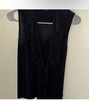 Banana Republic Black Ruffled V-Neck Sleeveless Blouse with Neck Tie