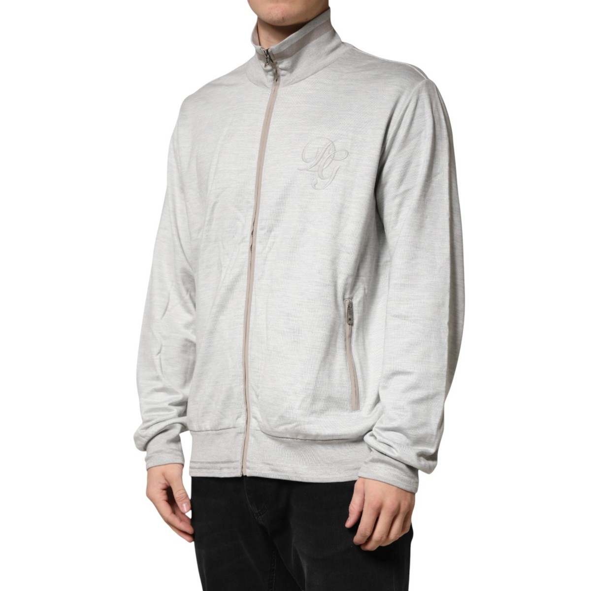 DOLCE & GABBANA Sweater Light Gray Cotton Zipped Cardigan IT54