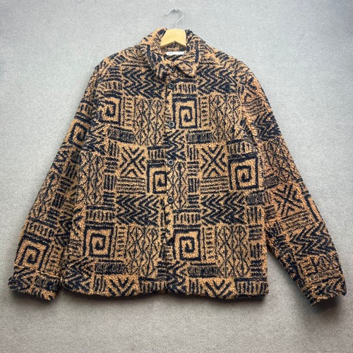ZARA Fleece Jacket Men Medium Buttons Aztec Southwestern Sherpa Lin Teddy Navajo