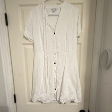 Nine West White Short Sleeve Button Front Belted A-Line Dress Size S