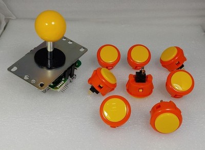 8 pcs Sanwa Genuine Buttons Mix Orange Yellow & Y Joystick Video Arcade Parts