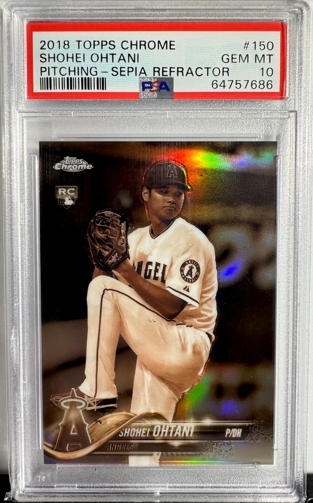 2018 TOPPS CHROME SEPIA REFRACTOR #150 SHOHEI OHTANI ROOKIE RC PSA 10