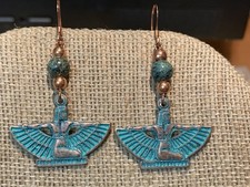 *NEW LISTING*SALE*MYKONOS EGYPTIAN GODDESS ISIS EARRINGS W/TURQUOISE. copper-NEW