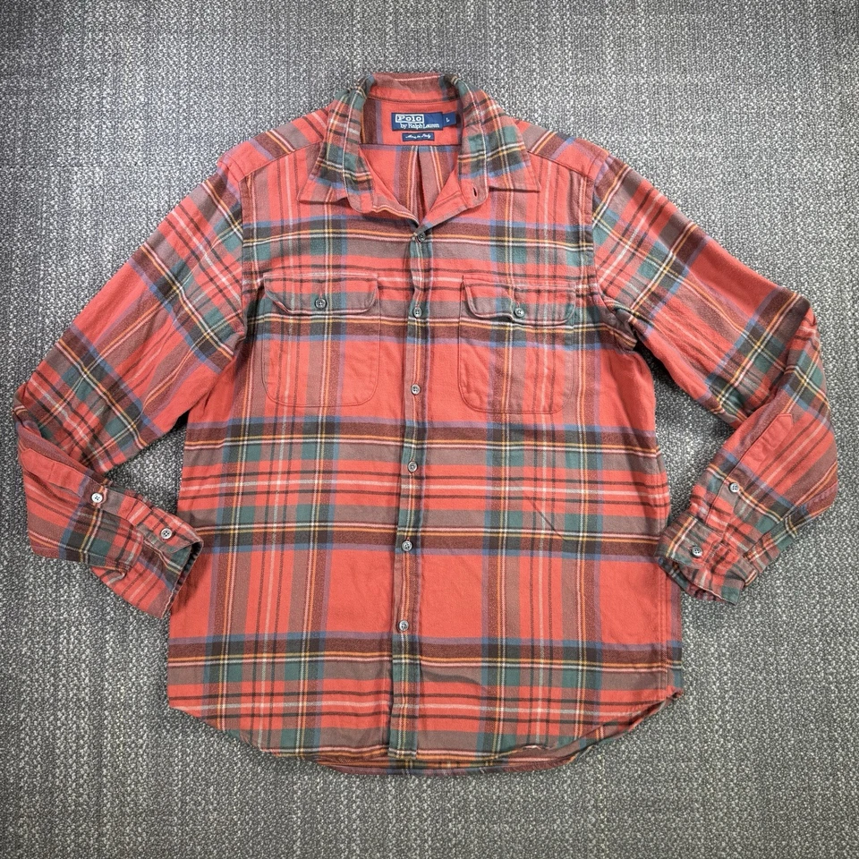 Vtg Polo Ralph Lauren Tartan Flannel Shirt L Made in Italy 90s Y2K Royal Stewart - Image 2 of 4