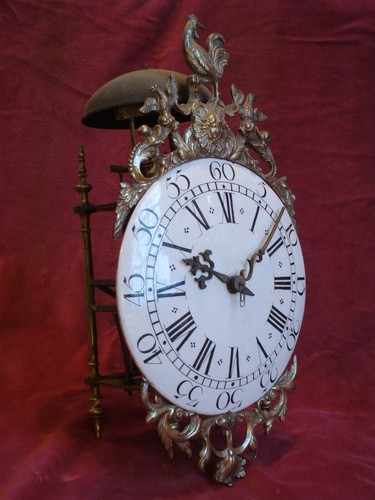 MID 18THC VERGE PENDULUM RACK STRIKE FRENCH LANTERN CLOCK WITH FAIENCE DIAL