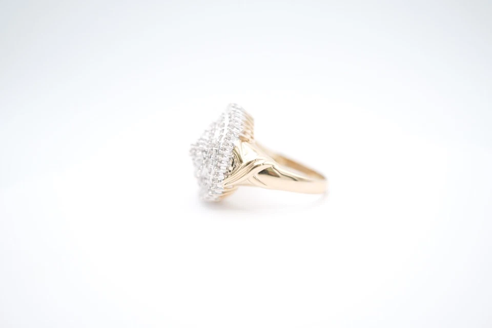 14K Yellow Gold Round and Baguette Diamond Teardrop Cluster Cocktail Ring - Image 3 of 4