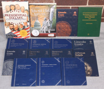 Whitman Folder Lot DC Washington Quarters Lincoln Cents Half Dollar Mercury Dime