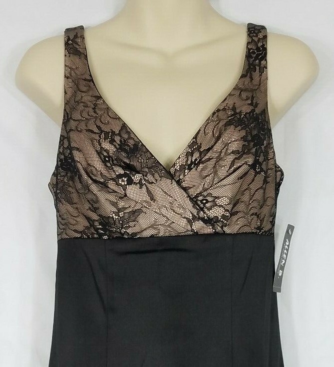 NWT Allen B. black gold lacy empire waist A-Line cocktail dress ladies size 2 View 2