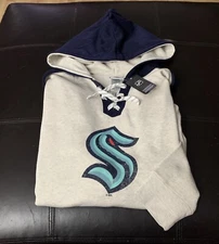 NWT NHL Hockey Seattle Kraken Hoodie Mens Size Large Lace Up Pocket Pullover J56
