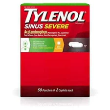Tylenol Sinus Severe 50 packs of 2 Caplets in Each pack, Dispenser Pouch Box