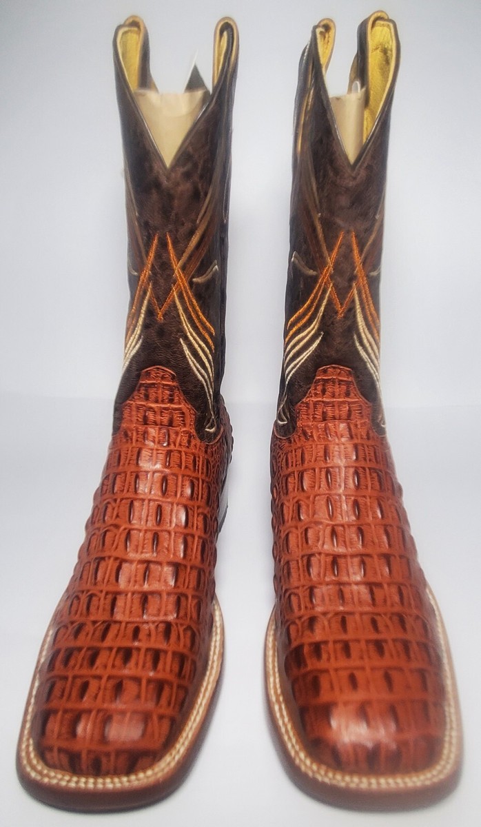 Cavender's Men's Cognac Hornback Caiman Print Square Toe Cavender's Men's Cognac Hornback Caiman Print Square Toe